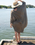 Woman Wearing La Bottega di Brunella Linen Dress Vestito Fausta Garzata - Fossil - Dress LUXAMORE