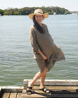 Woman Wearing La Bottega di Brunella Linen Dress Vestito Fausta Garzata - Fossil - Dress LUXAMORE