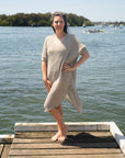 Woman Wearing La Bottega di Brunella Linen Dress Vestito Fausta Campagna - Natural - Dress LUXAMORE