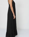 Linen Dress Black Maxi Lace Back Made in Italy
