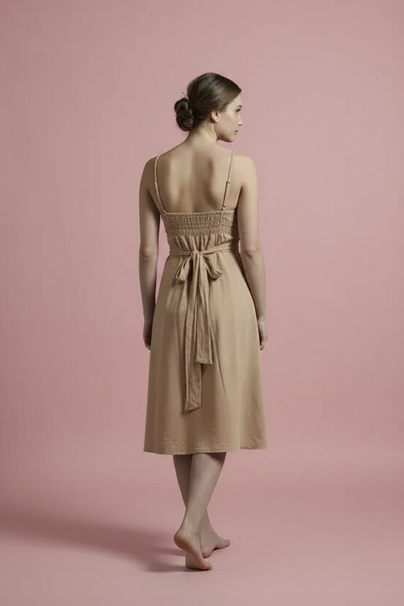 Linen Dress Cross Tie Made in Italy beige LUXAMORE  