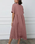 woman wearing Linen Dress Maxi Made in Italy Fuchsia LUXAMORE 