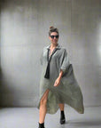 Woman Wearing Linen Dress Oversize Maxi Kaftan Made in Italy Chocolate - Dress LUXAMORE