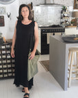 Woman Wearing Linen Dress Sleeveless Raw Edge, Maxi Made in Italy Black - Dress LUXAMORE
