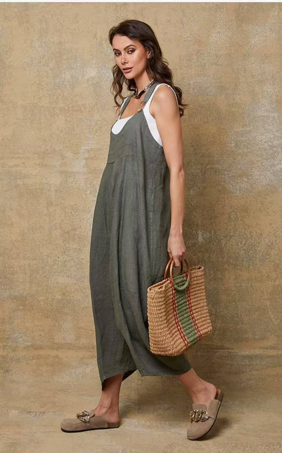 Linen Jumpsuit Made in Italy Tobacco