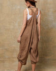 woman wearing Linen Jumpsuit Made in Italy Tobacco LUXAMORE 