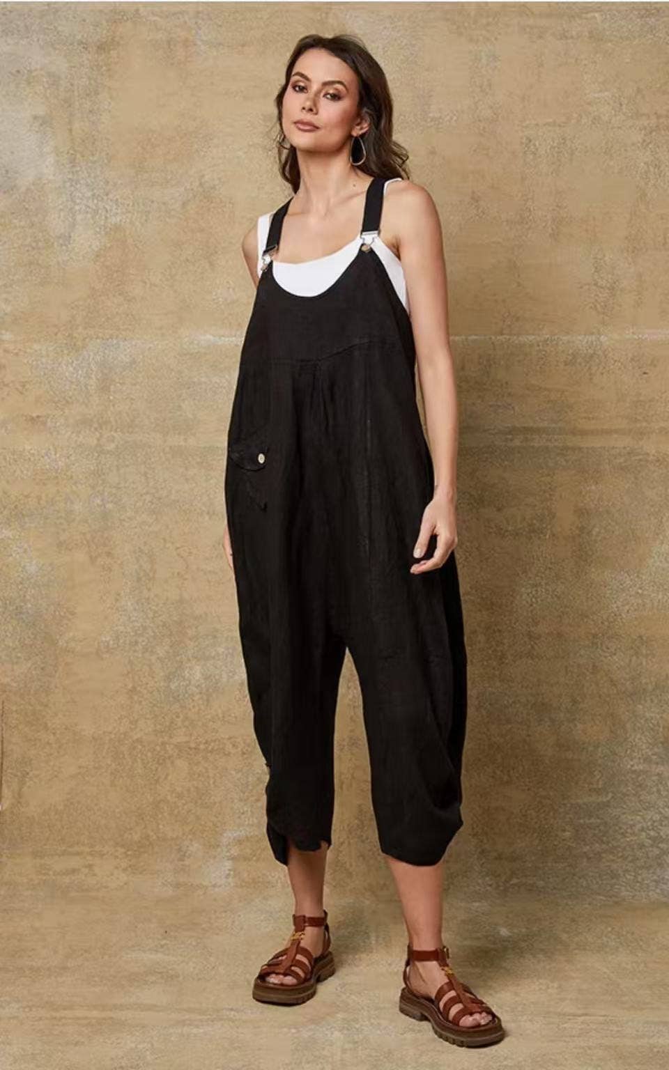 Linen Jumpsuit Made in Italy Tobacco