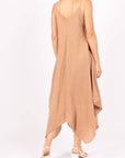 Woman Wearing Linen Dress Maxi Made in Italy - Camel - One size - Dress LUXAMORE