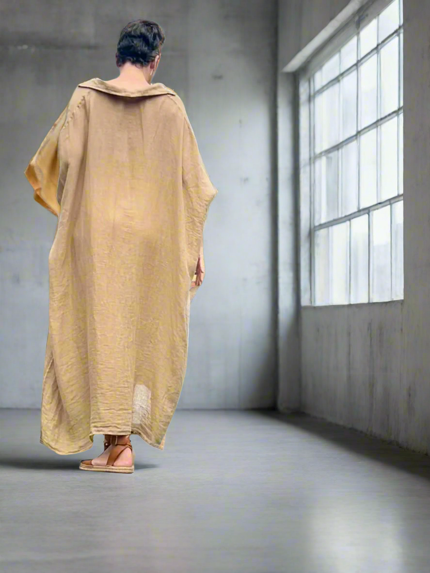 Made in Italy Resort Linen Kaftan Caramel - LUXAMORE -Dress-