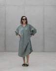 women wearing La Bottega di Brunella Linen Dress VESTITO FAUSTA - Garza Egitto Palma Dress LUXAMORE 