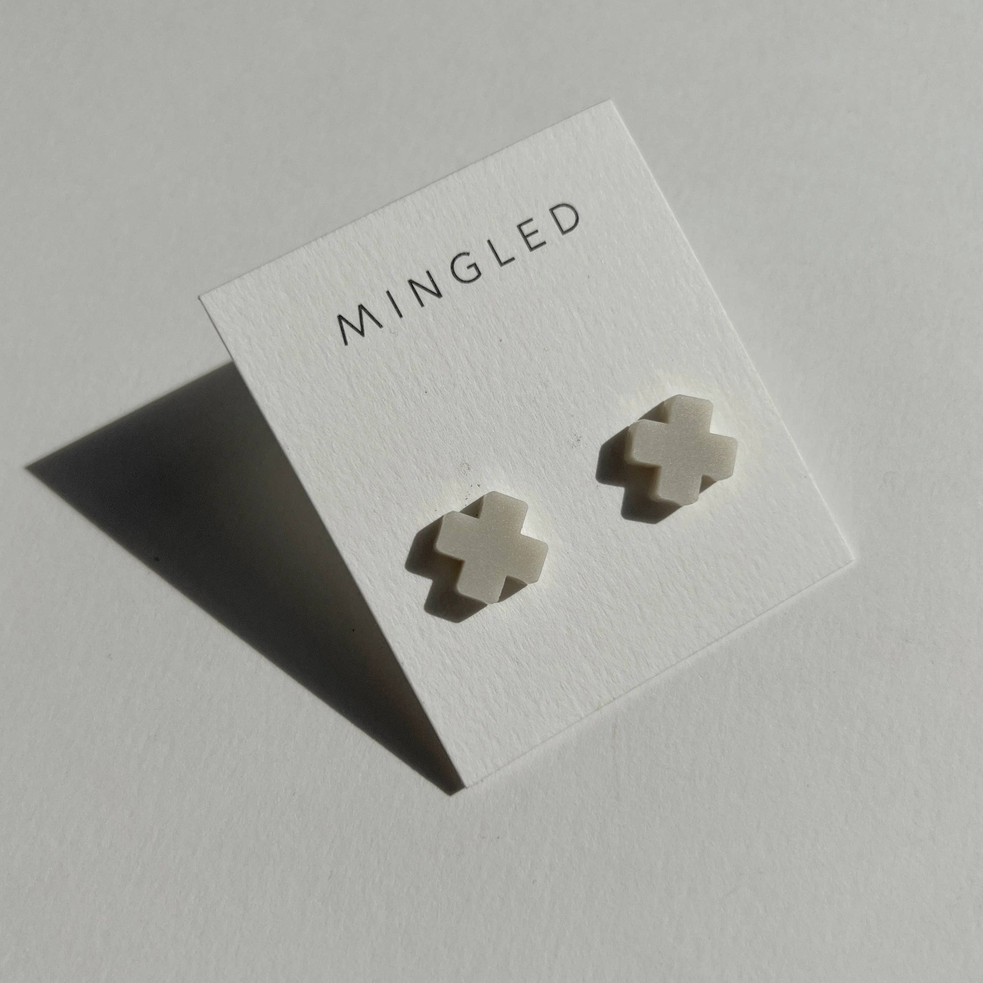 Mingled Beige Cross Stud Earrings - Small Cross Earrings, Minimalist - LUXAMORE -Earings