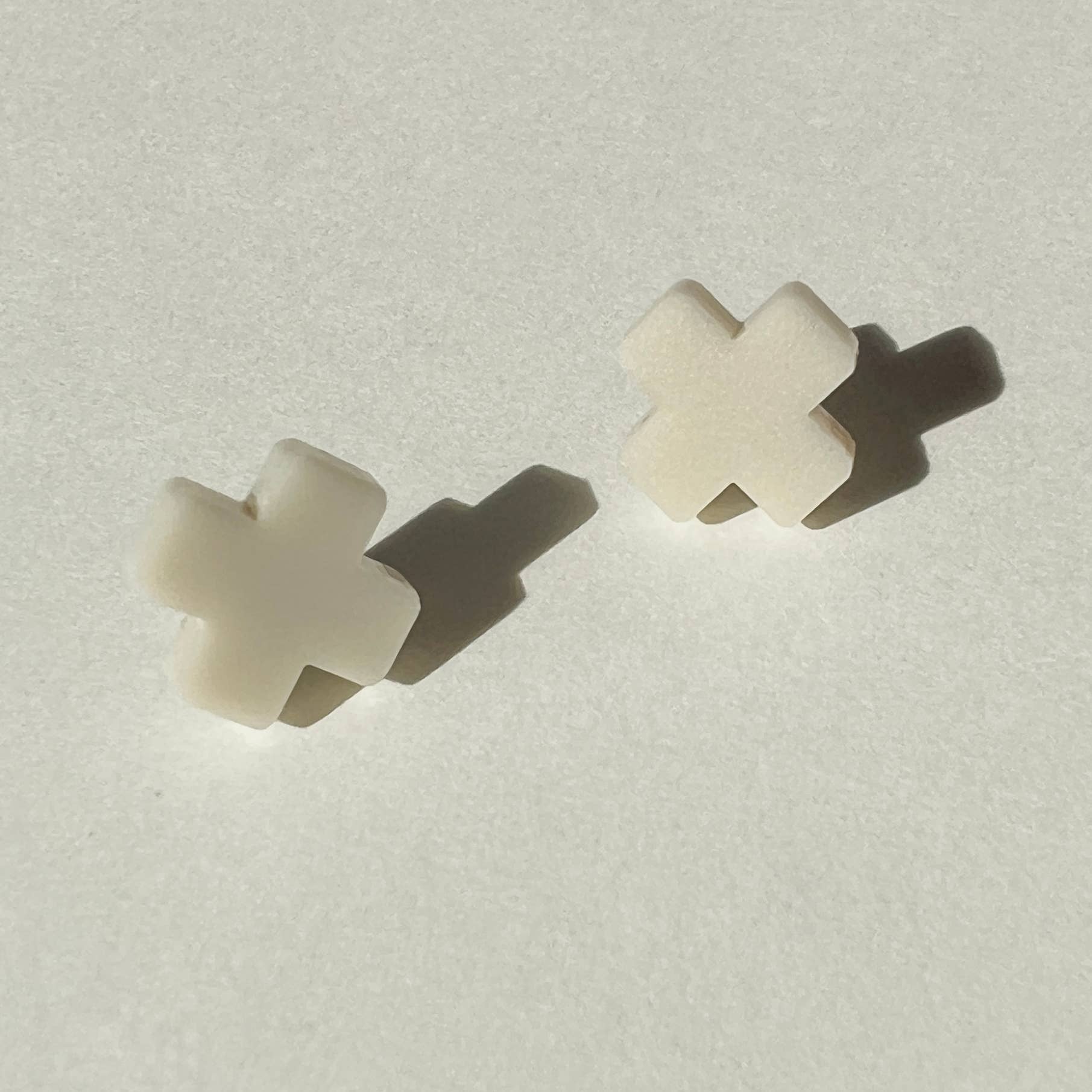 Mingled Beige Cross Stud Earrings - Small Cross Earrings, Minimalist - LUXAMORE -Earings