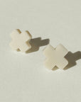 Mingled Beige Cross Stud Earrings - Small Cross Earrings, Minimalist - LUXAMORE -Earings