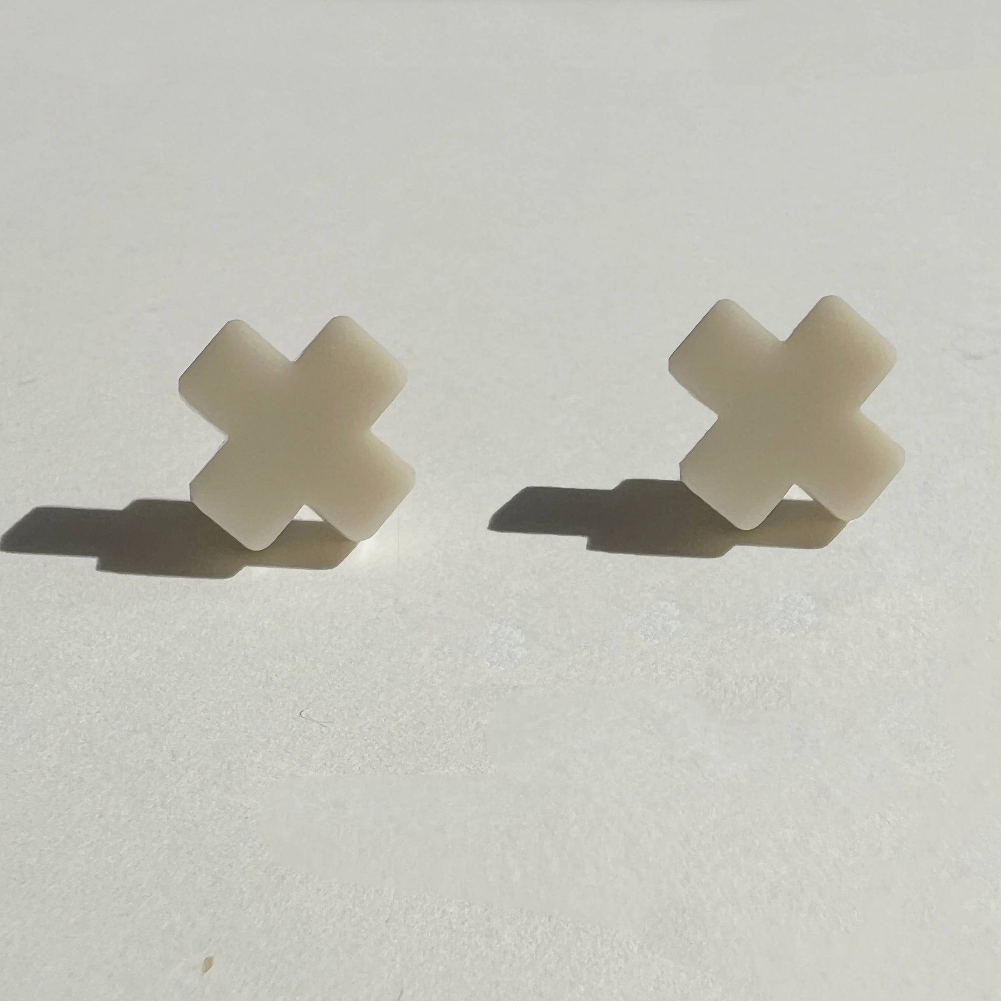 Mingled Beige Cross Stud Earrings - Small Cross Earrings, Minimalist - LUXAMORE -Earings
