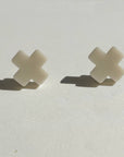 Mingled Beige Cross Stud Earrings - Small Cross Earrings, Minimalist - LUXAMORE -Earings