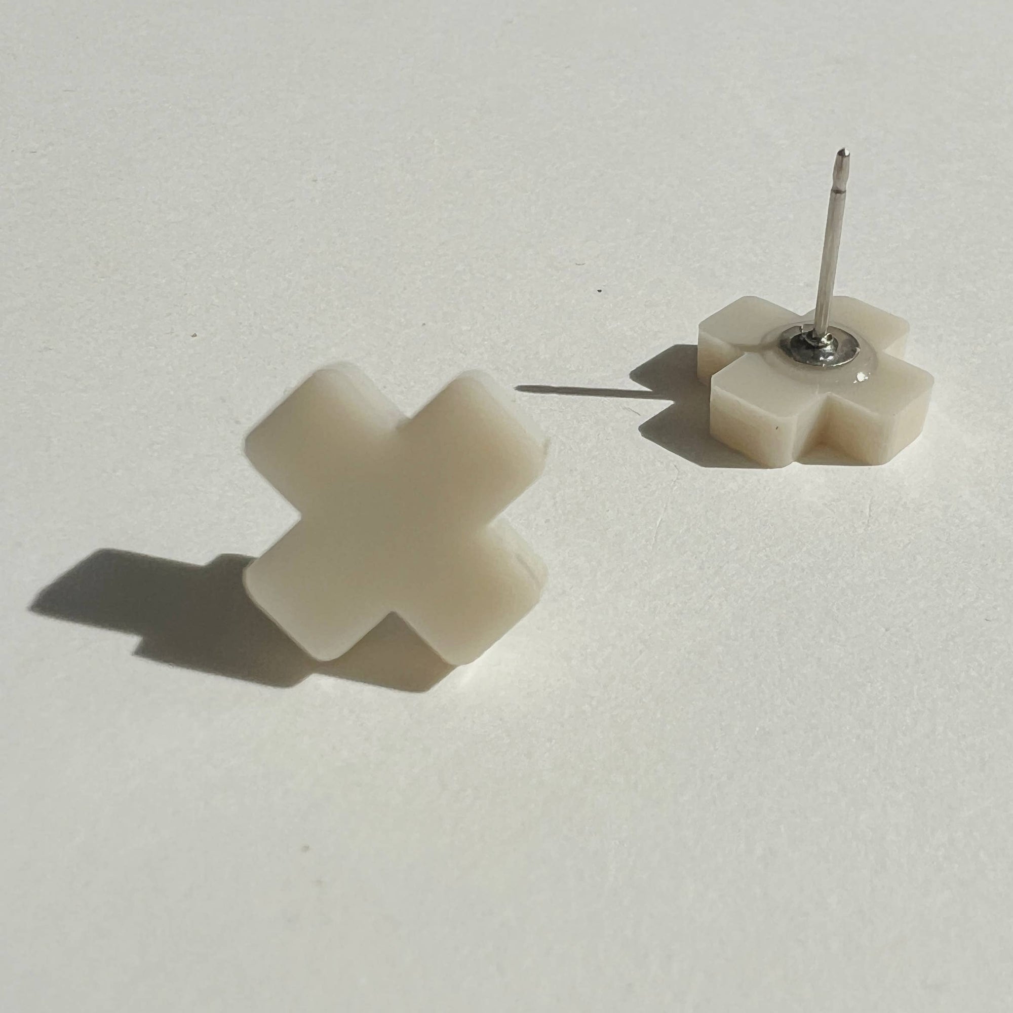Mingled Beige Cross Stud Earrings - Small Cross Earrings, Minimalist - LUXAMORE -Earings