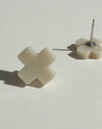 Mingled Beige Cross Stud Earrings - Small Cross Earrings, Minimalist - LUXAMORE -Earings