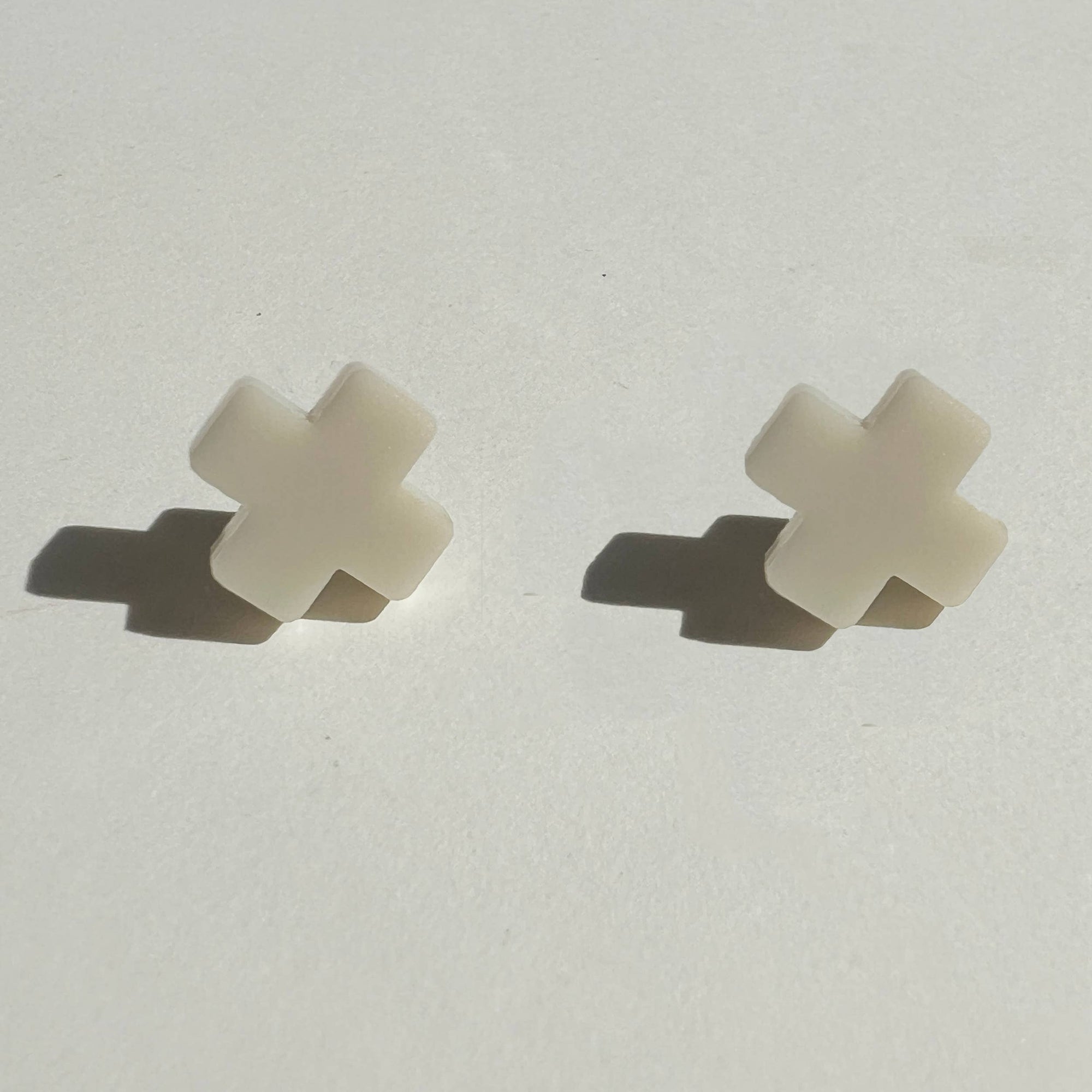 Mingled Beige Cross Stud Earrings - Small Cross Earrings, Minimalist - LUXAMORE -Earings