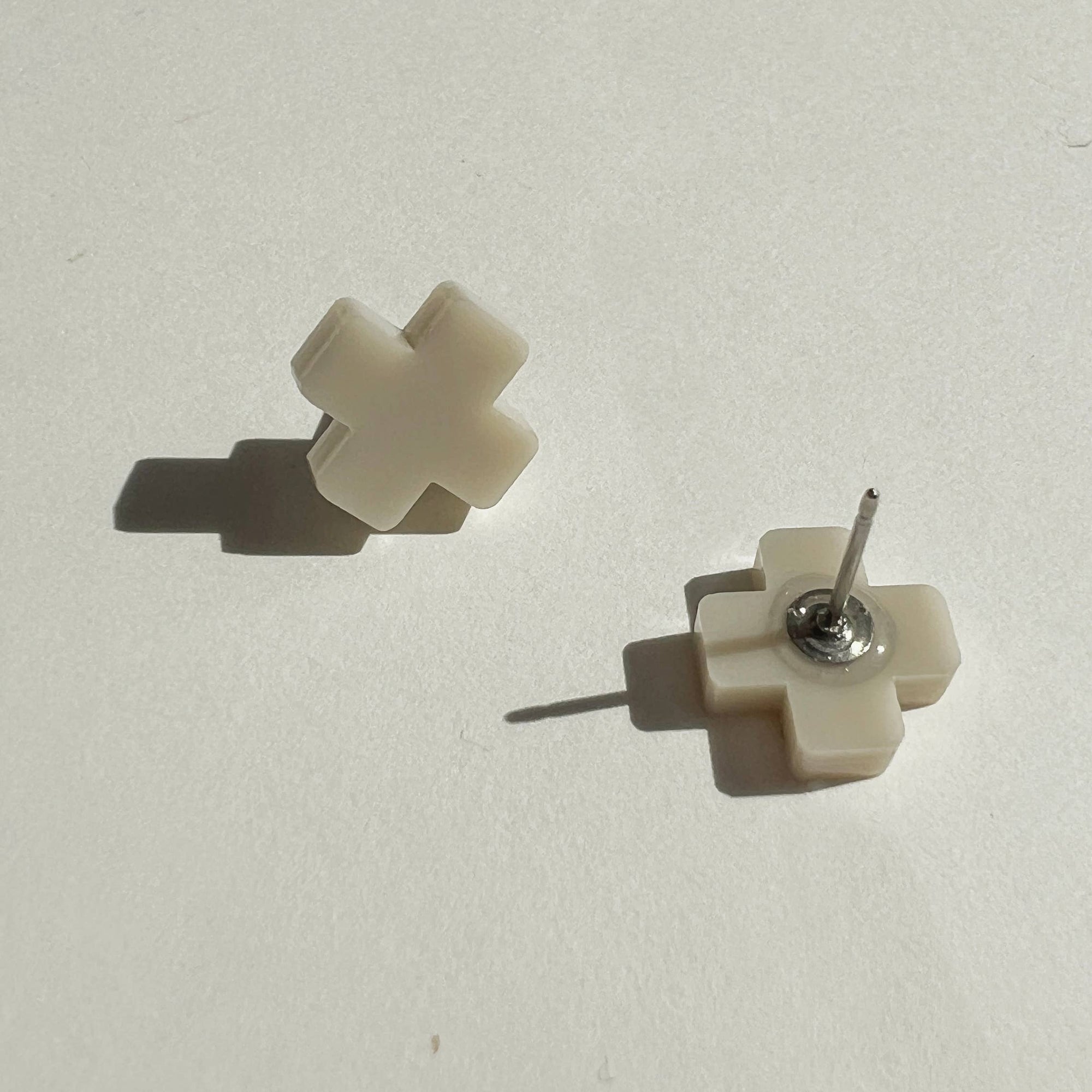Mingled Beige Cross Stud Earrings - Small Cross Earrings, Minimalist - LUXAMORE -Earings