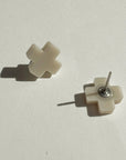 Mingled Beige Cross Stud Earrings - Small Cross Earrings, Minimalist - LUXAMORE -Earings