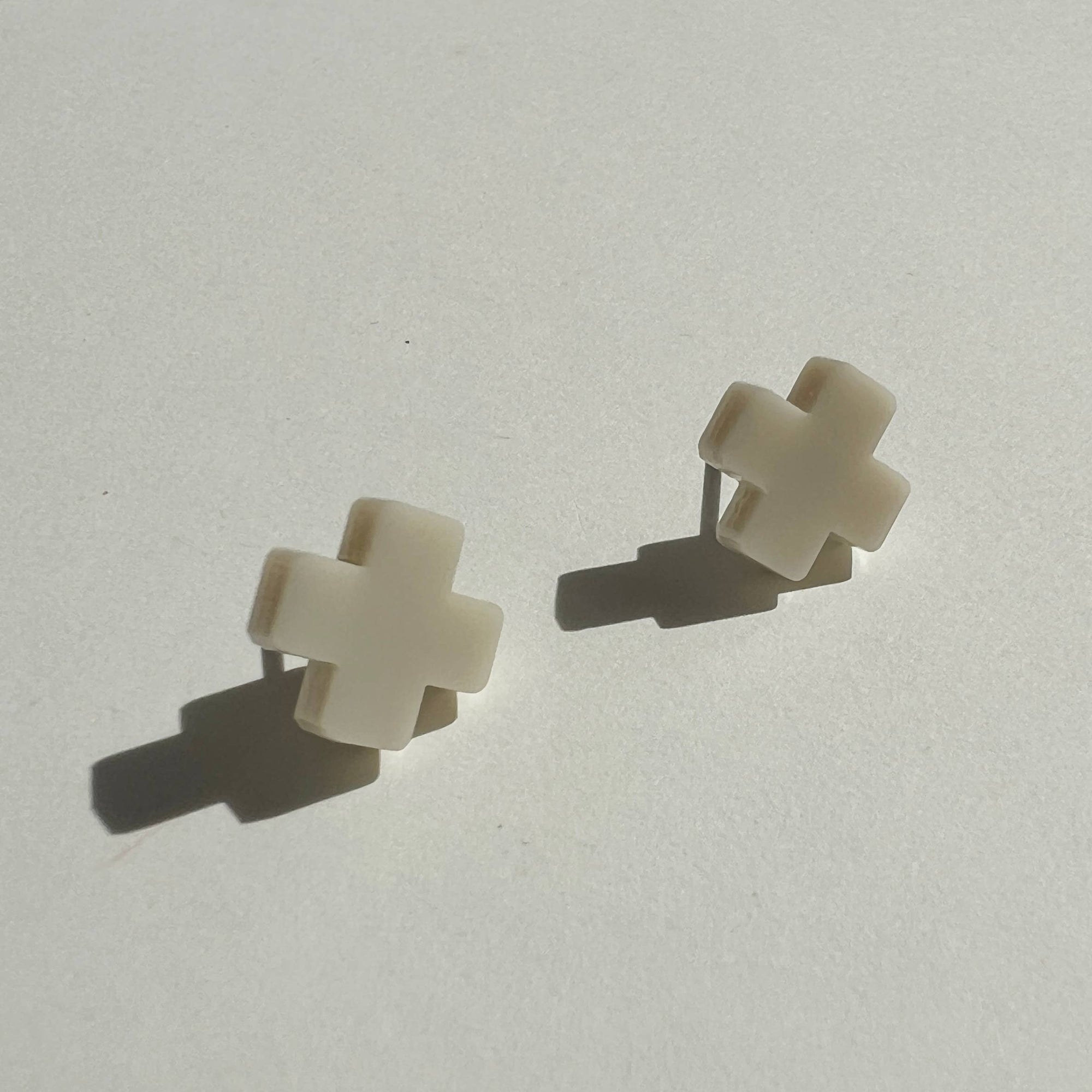 Mingled Beige Cross Stud Earrings - Small Cross Earrings, Minimalist - LUXAMORE -Earings