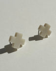 Mingled Beige Cross Stud Earrings - Small Cross Earrings, Minimalist - LUXAMORE -Earings