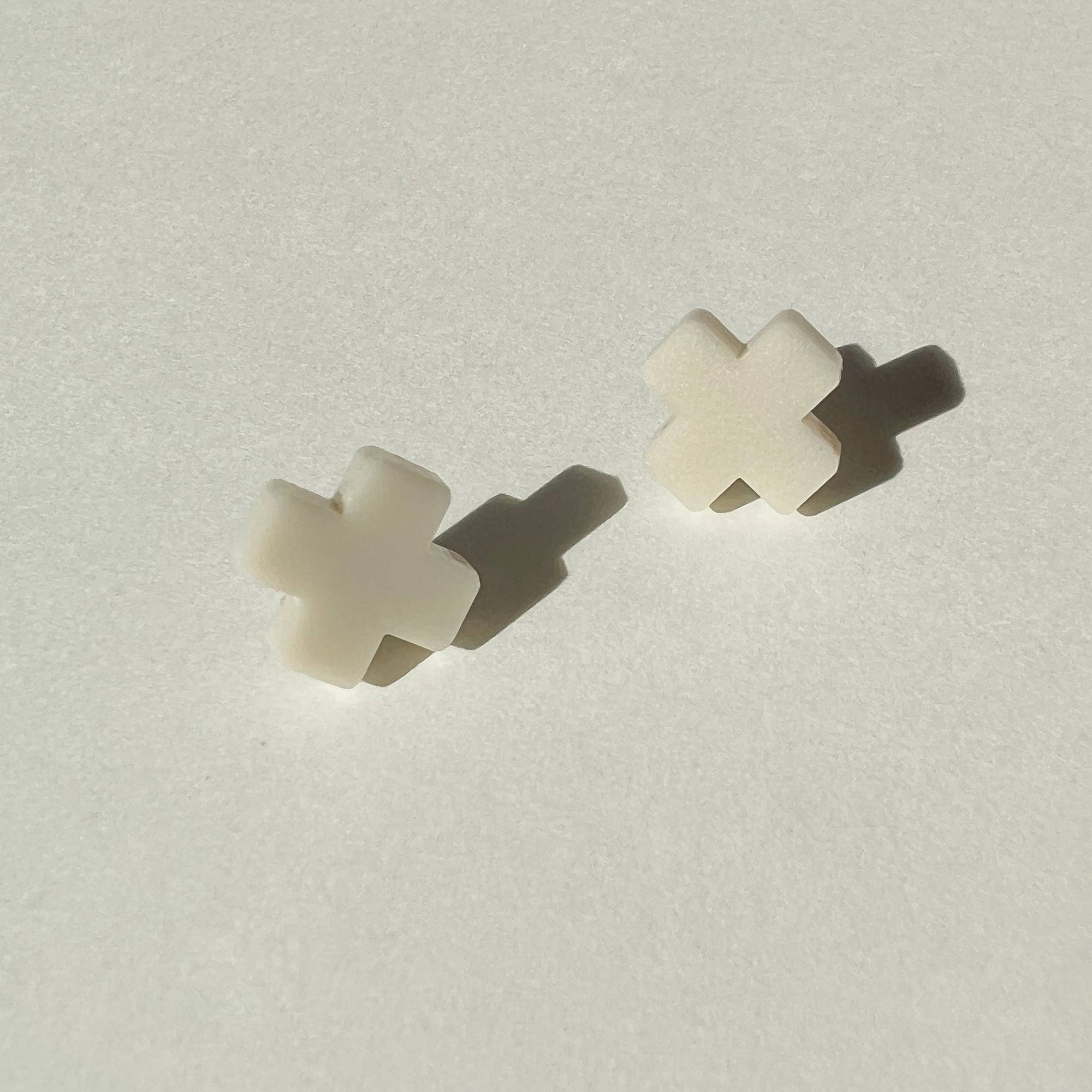 Mingled Beige Cross Stud Earrings - Small Cross Earrings, Minimalist - LUXAMORE -Earings