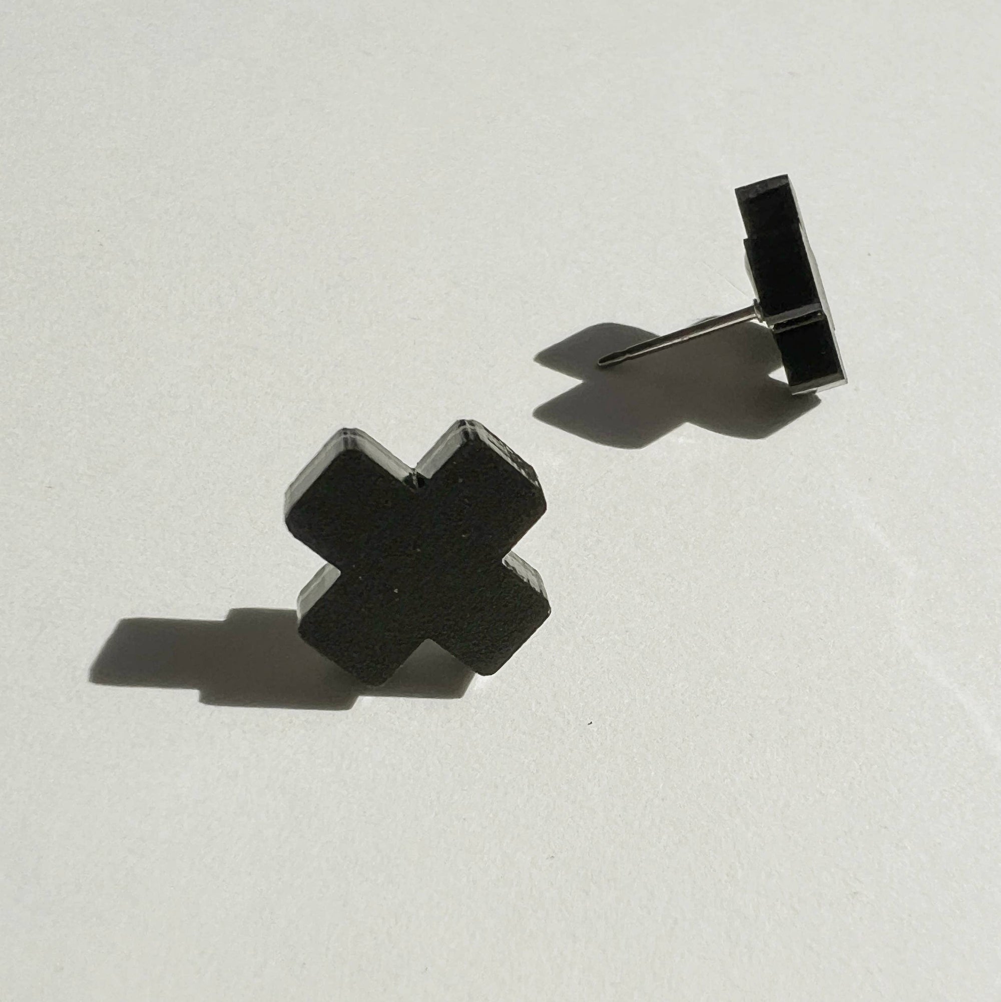 Mingled Black Cross Stud Earrings - Small Cross Earrings, Minimalist - LUXAMORE -Earings-Mingled Black Cross Stud Earrings Small Cross Earrings, Minimalist style The gorgeous Cross Studs are a super cool stud in a matte black minimalist style.