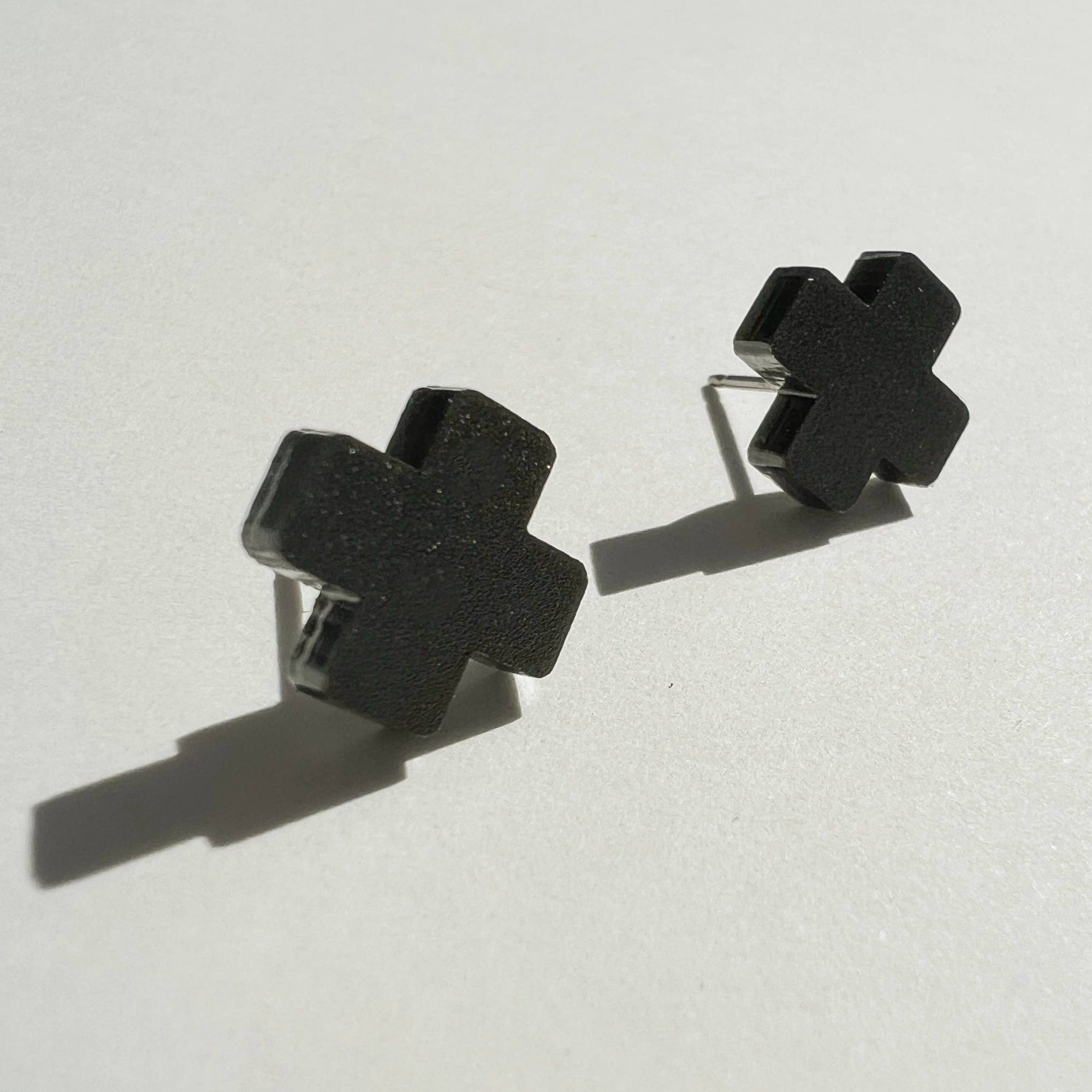 Mingled Black Cross Stud Earrings - Small Cross Earrings, Minimalist - LUXAMORE -Earings-Mingled Black Cross Stud Earrings Small Cross Earrings, Minimalist style The gorgeous Cross Studs are a super cool stud in a matte black minimalist style.