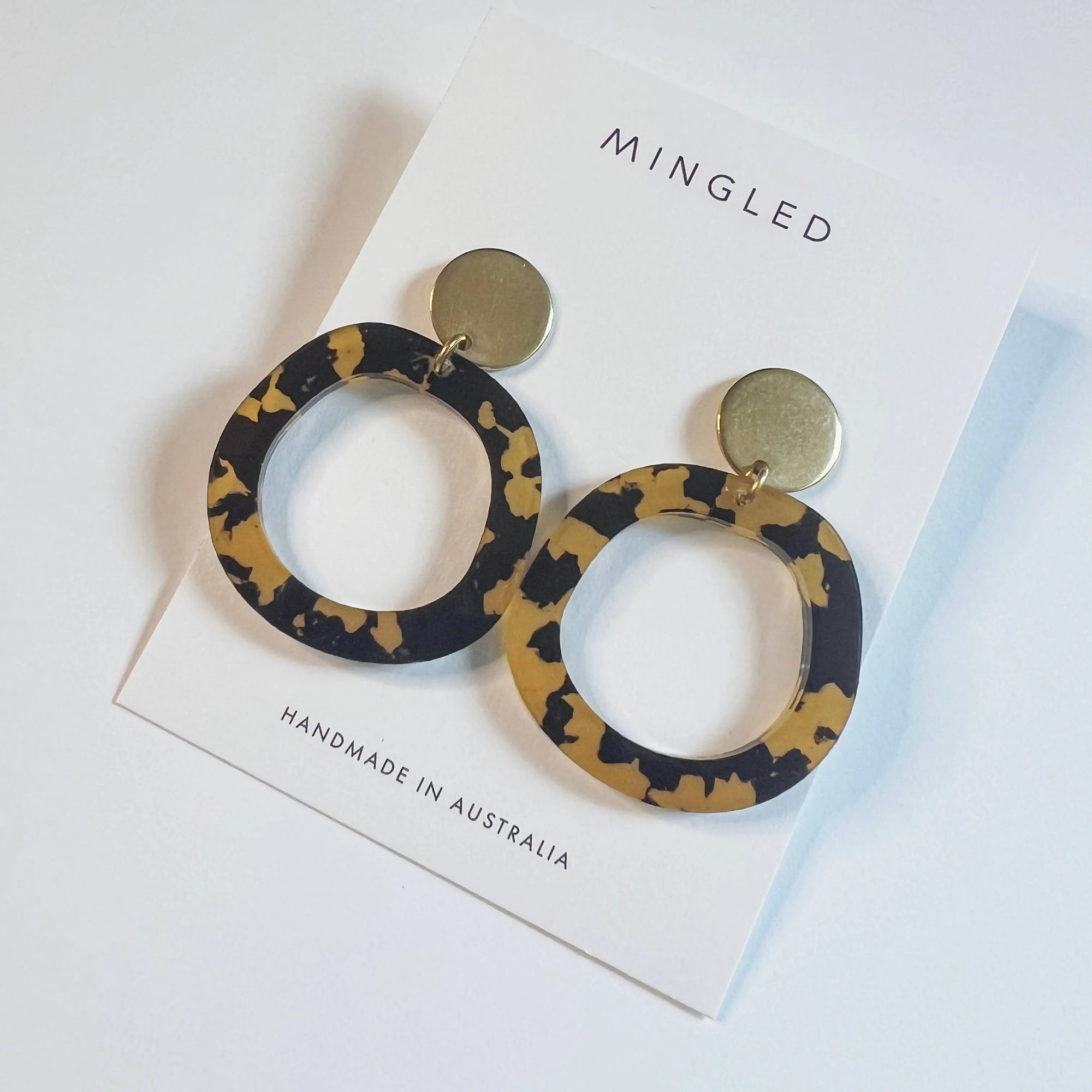 Mingled Charlie Gold and Tortoise Shell Dangle Earrings - LUXAMORE -Earings