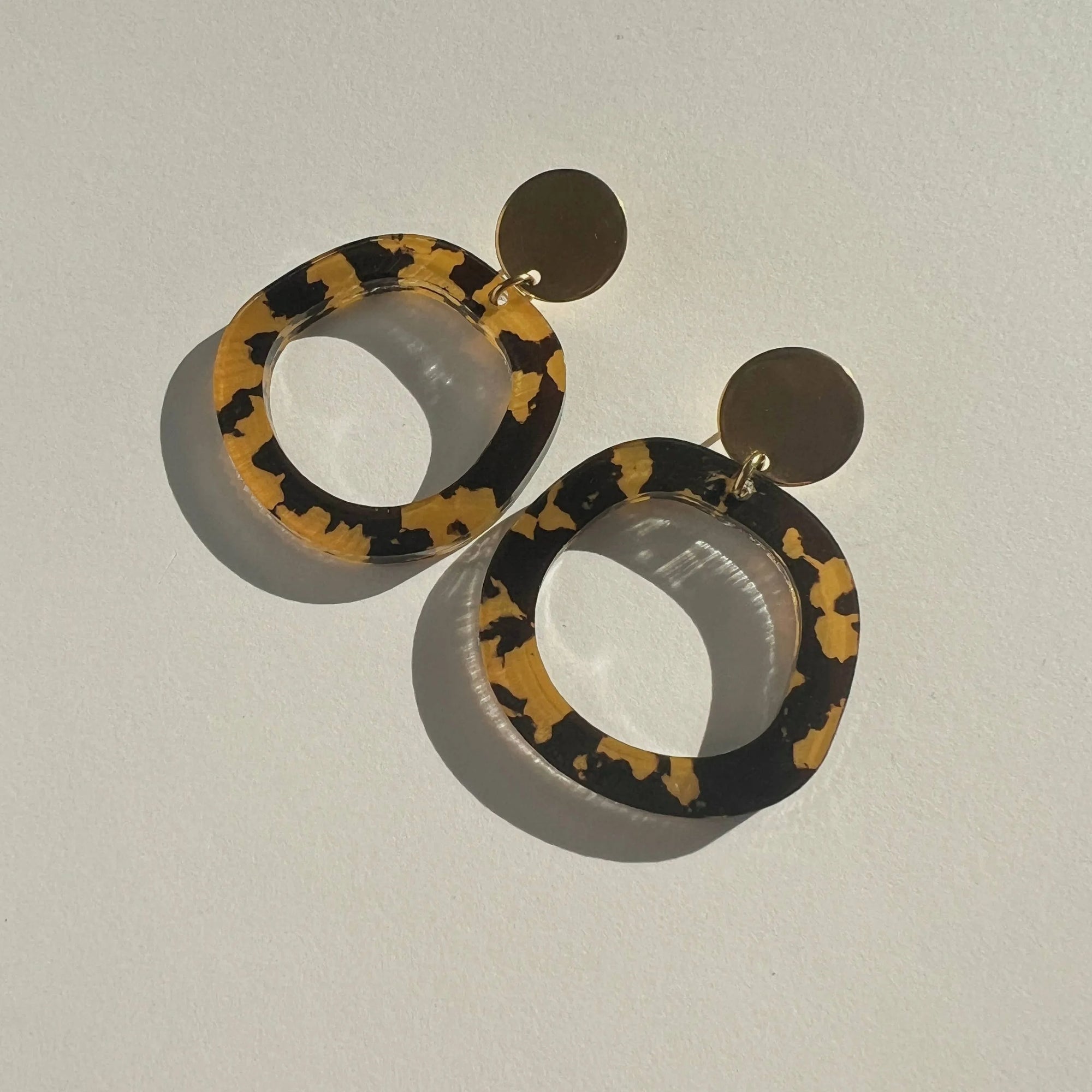 Mingled Charlie Gold and Tortoise Shell Dangle Earrings - LUXAMORE -Earings