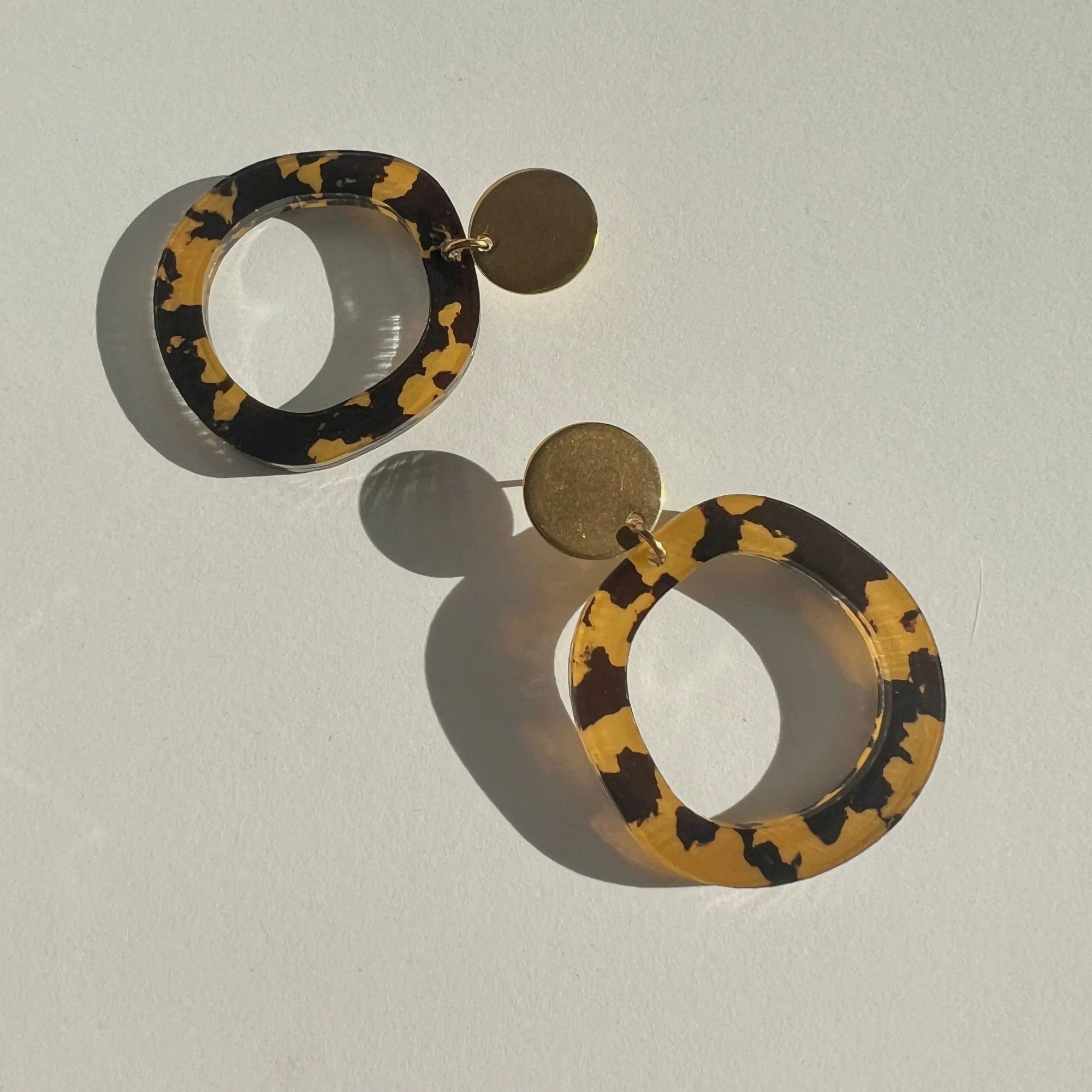 Mingled Charlie Gold and Tortoise Shell Dangle Earrings - LUXAMORE -Earings