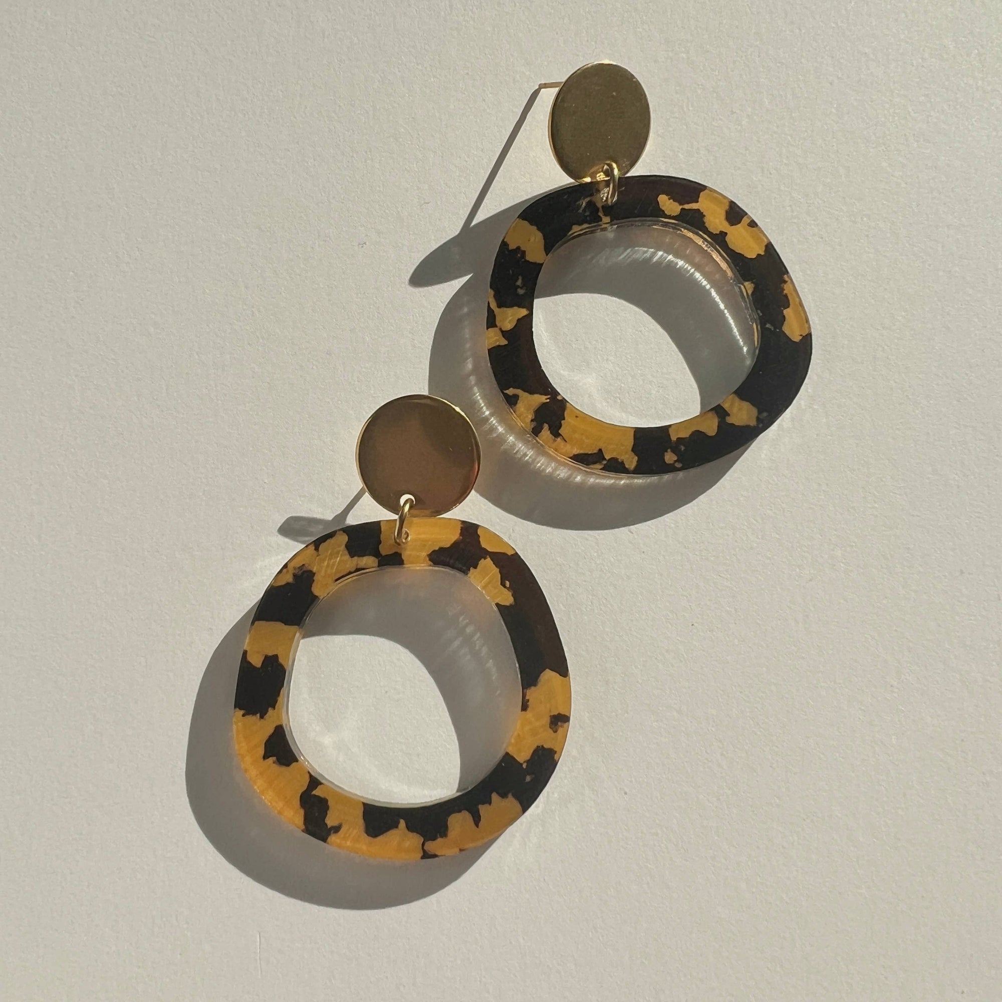 Mingled Charlie Gold and Tortoise Shell Dangle Earrings - LUXAMORE -Earings