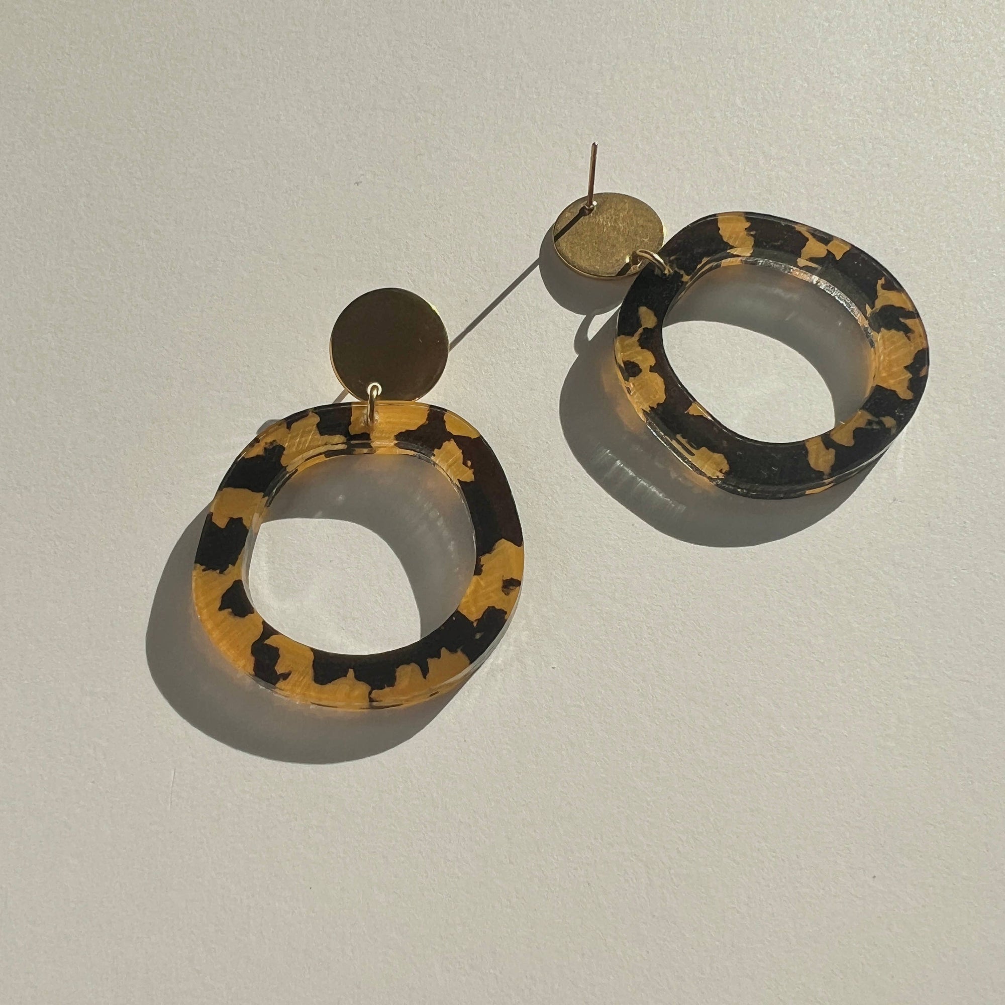 Mingled Charlie Gold and Tortoise Shell Dangle Earrings - LUXAMORE -Earings