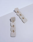 Mingled Dangle Earrings - Ivory Beige Four Squared Long Drop LUXAMORE  