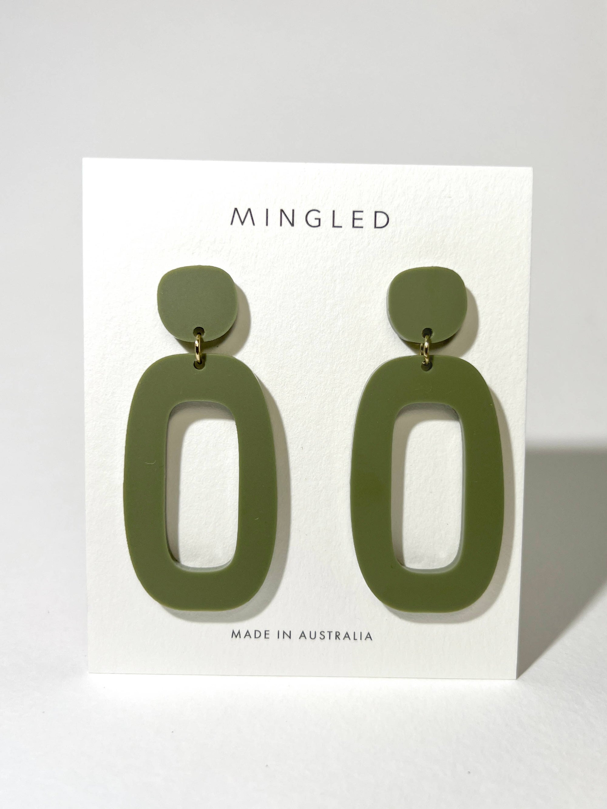 Mingled RILEY Dangle Earrings in Olive Green - LUXAMORE -Earings-Mingled RILEY Dangle Earrings are the perfect statement earrings designed for the minimalist to compliment your outfit day and night. Minimalist and modern.