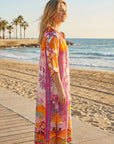 Maxi shirt dress: Miss Goodlife Dress Trumpet Arms Violet Sea featuring a multicolor print and short trumpet sleeves.