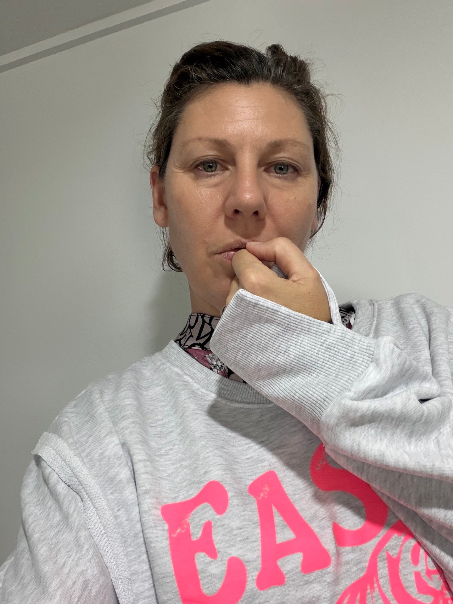 Miss Goodlife Easy Tiger Sweater Made in Italy worn by model in natural setting LUXAMORE 