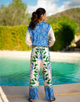 Miss Goodlife Green Garden Blouse Made in Italy worn by model in natural setting LUXAMORE 