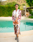 Miss Goodlife Midi Dress Boheme Glamour Made in Italy worn by model in natural setting LUXAMORE 