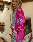Miss Goodlife Pink Animal Love Blouse Made in Italy worn by model in natural setting LUXAMORE 