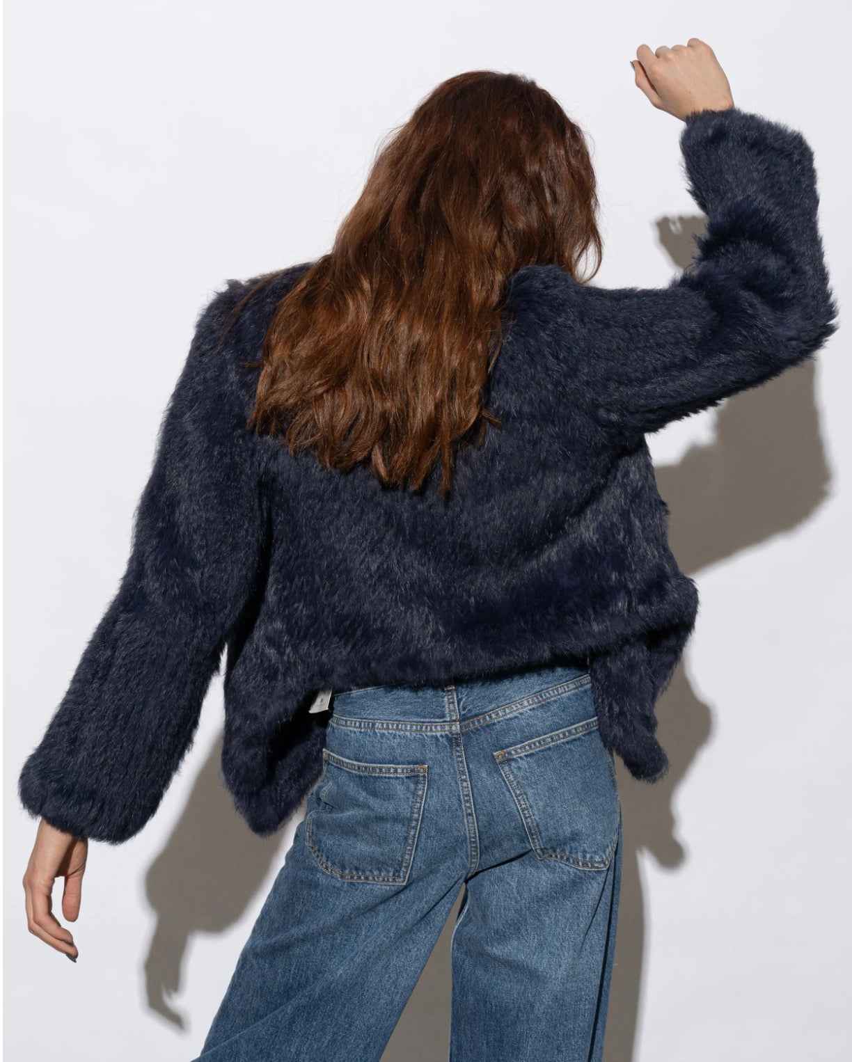 Woman Wearing Mode & Affaire Cascade Fur Coat In Ink - JACKET LUXAMORE