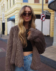 Woman Wearing Mode & Affaire Cascade Fur Coat - Portobello - jacket LUXAMORE
