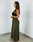 Italian Linen Wide Leg Pants Khaki - Made in Italy