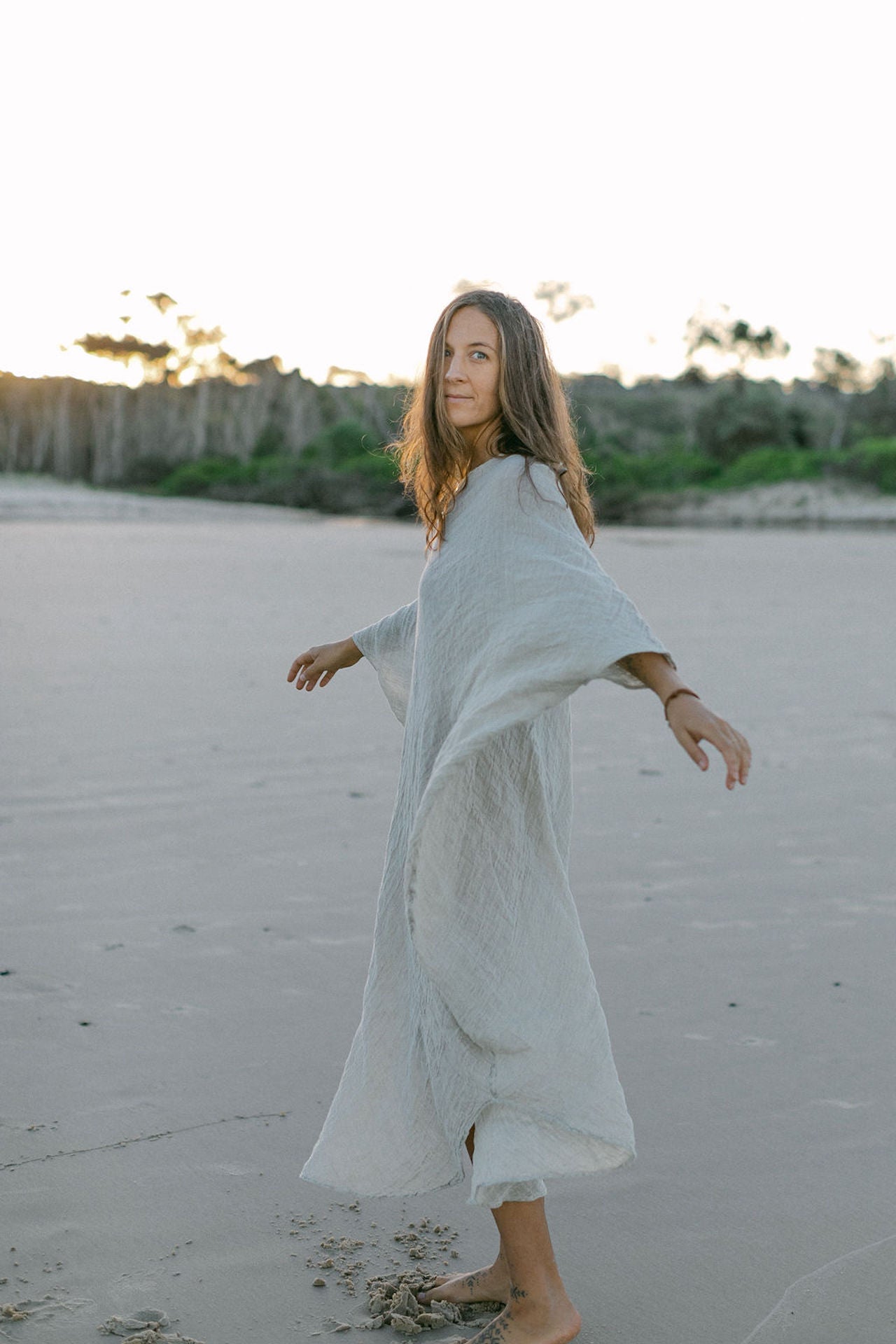 Pre Order La Bottega di Brunella Linen Dress Vestito Fausta Garzata - Natural - LUXAMORE -Dress-La Bottega di Brunella Vestito Fausta Naturale linen dress, designed and handcrafted in Italy. Made by artisans that embodies luxury shop La Bottega di Brunella
