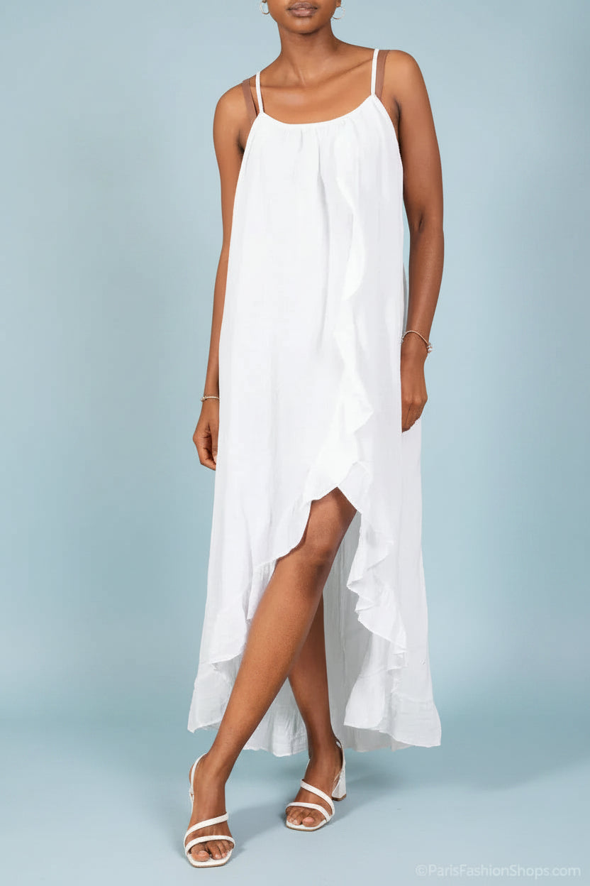 knee length dresses for ladies M-Made in Italy Linen Dress-19-9301U XL