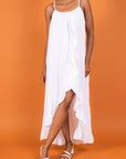 Woman Wearing White Linen Dress Maxi Ruffled Made in Italy - One size - Dress LUXAMORE