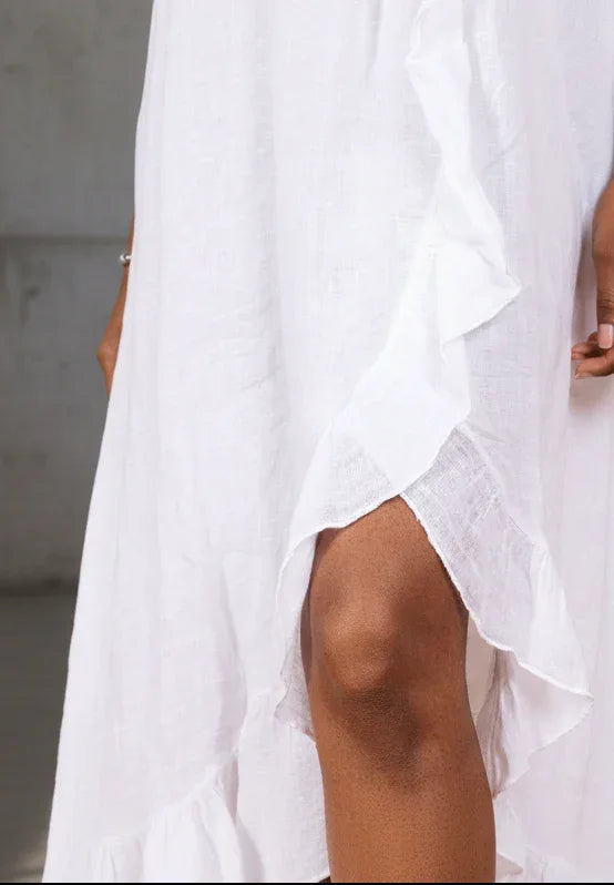 Alemais Sustainable Florence-Shirt close up worn by model LUXAMORE