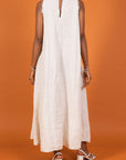 Linen Dress Maxi High Collar Made in Italy - Beige - One size