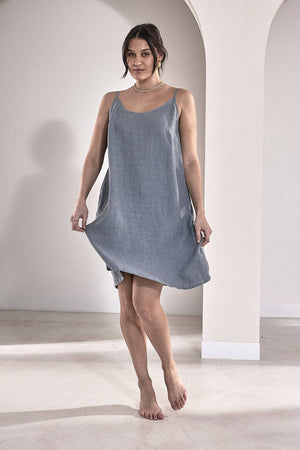 Eadie Lifestyle Linen Slip Dress Blue